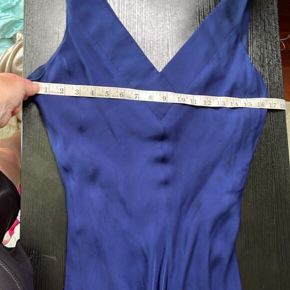 Ralph Lauren Blue Asymmetrical Hanky Hem V-Neck Silk Dress - Picture 7 of 10